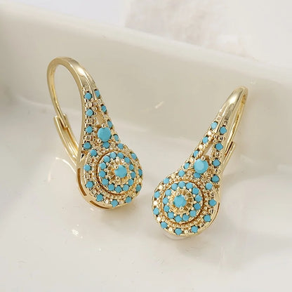 Rusai - Pendientes de Oro en Forma de Lágrima con Mosaico Turquesa para Mujer
