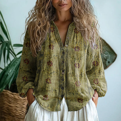 Ámbar™ | Blusa con estampado de hojas vintage