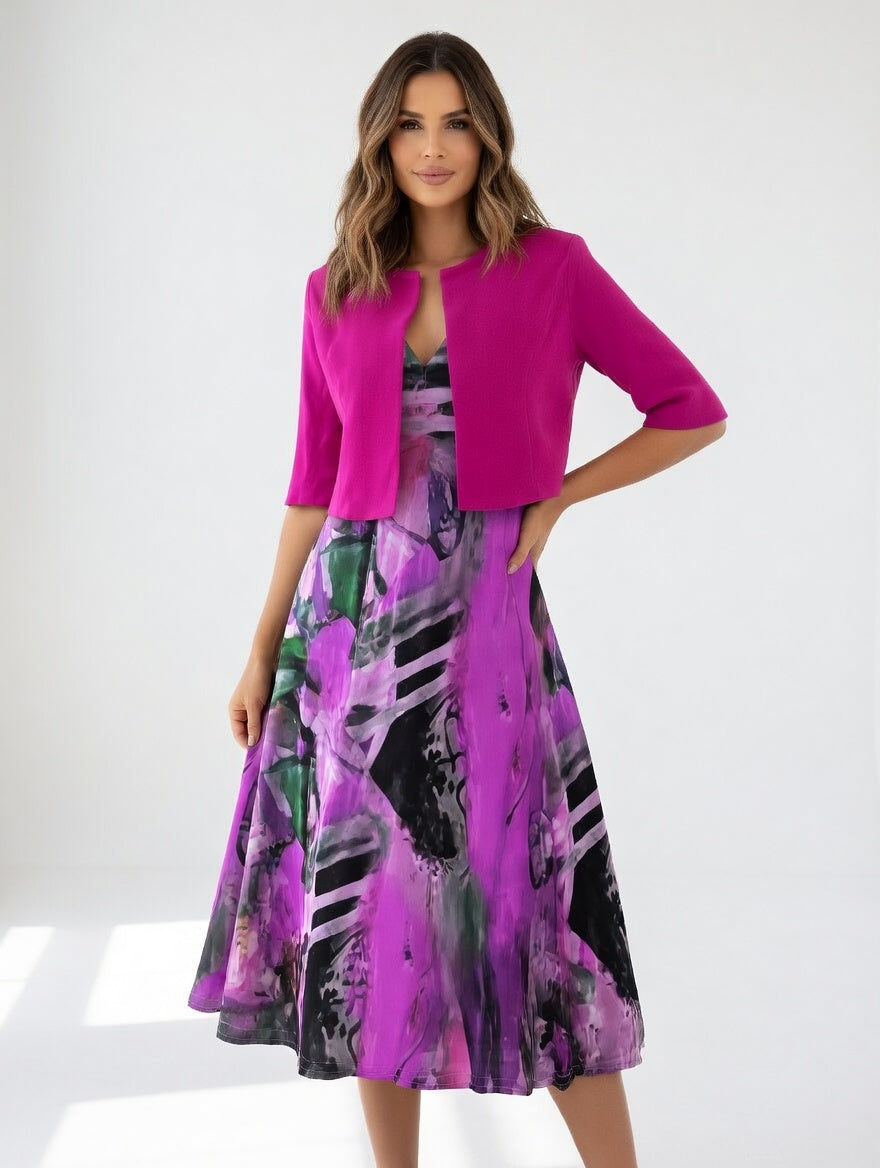 Maéliane -  Vestido midi impreso elegante fluido para Mujer