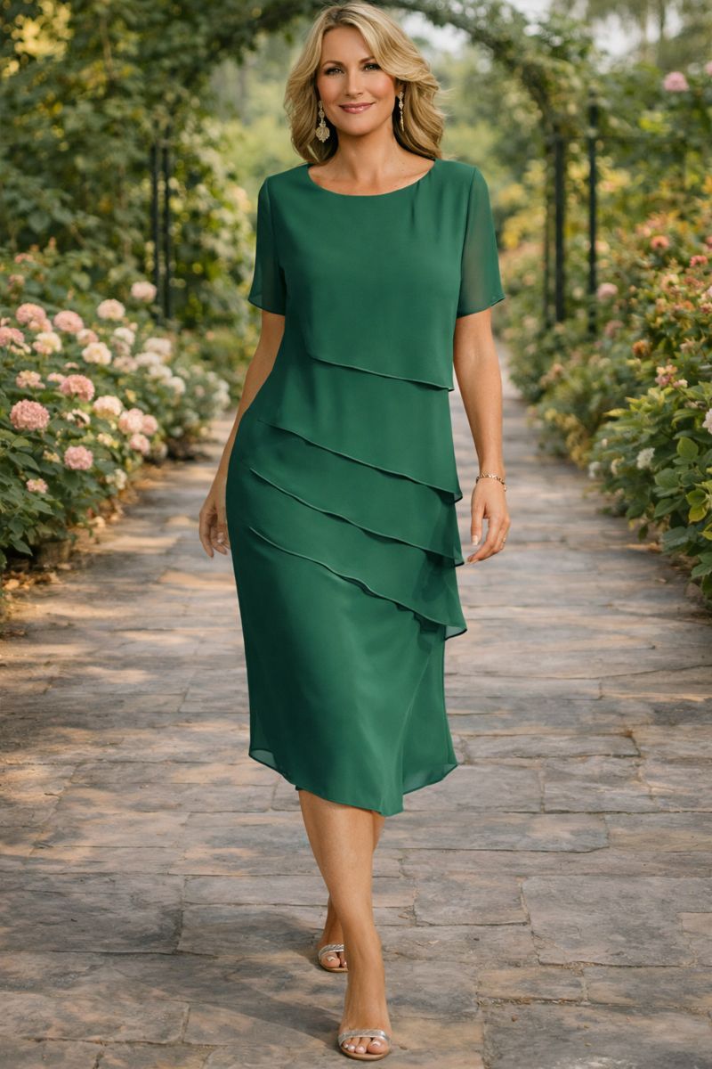 Elena | Vestido Midi de Chiffon en Capas Para Mujer