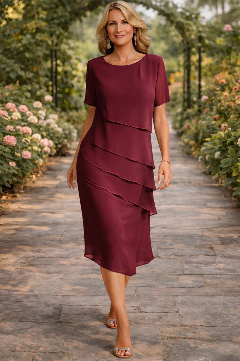 Elena | Vestido Midi de Chiffon en Capas Para Mujer