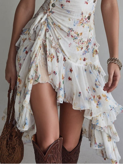 Claire | Vestido mini retro de flores, escote en V y finas tirantes para Mujer