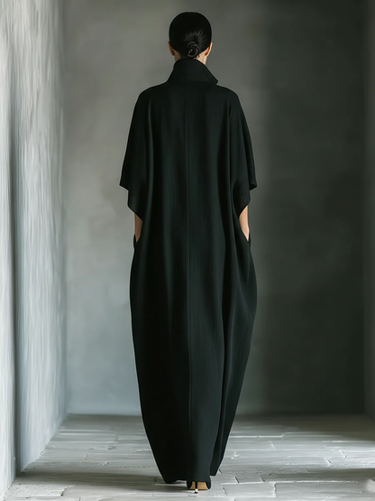 Caro - Vestido Maxi Negro Minimalista con Mangas de Kimono para Mujer