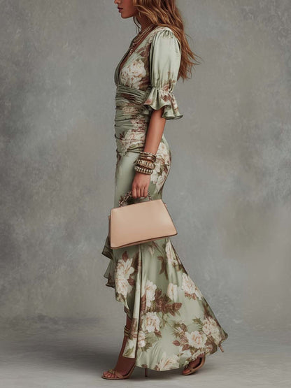 Anastasia | Vestido Largo de Satén con Estampado Floral para Mujer