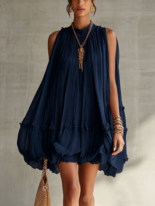 Camilla | Mini vestido de chiffon con cuello americano y falda globo para Mujer