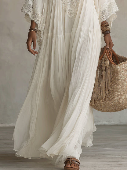Indara | Vestido largo de blanco con escote en V para Mujer