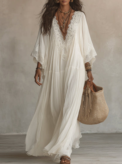 Indara | Vestido largo de blanco con escote en V para Mujer