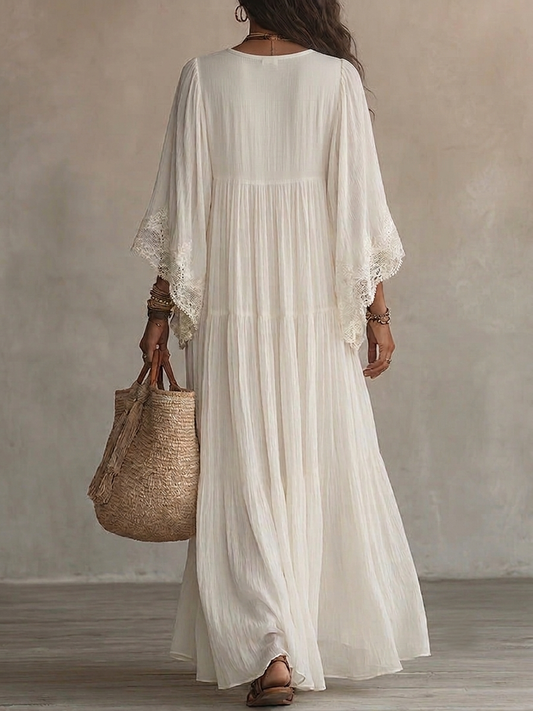 Indara | Vestido largo de blanco con escote en V para Mujer