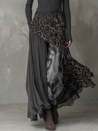 Nkem - Vestido Largo a Rayas con Estampado de Leopardo