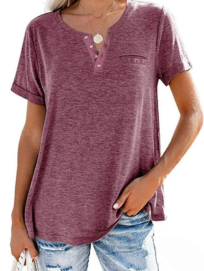 Eira™ Camiseta de Manga Corta con Bolsillo de Color Sólido de Moda
