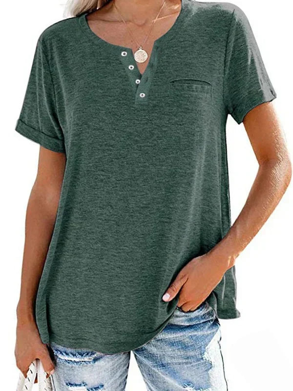 Eira™ Camiseta de Manga Corta con Bolsillo de Color Sólido de Moda