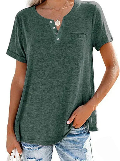 Eira™ Camiseta de Manga Corta con Bolsillo de Color Sólido de Moda