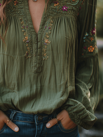 Manuela · Camisa bordada con flores bohemias para Mujer