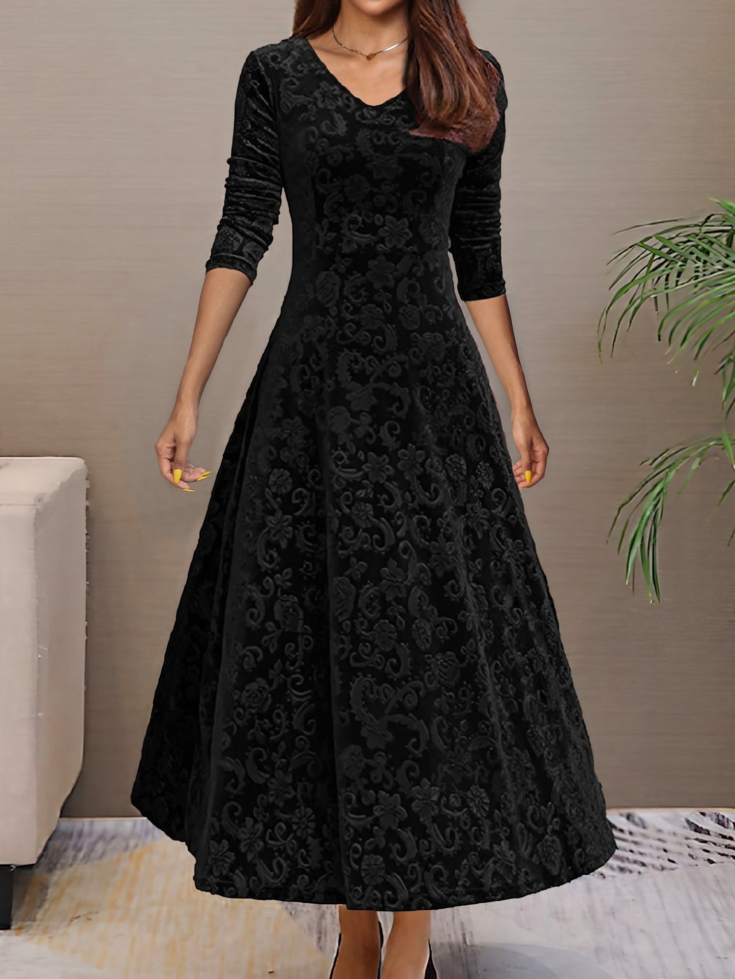 Denise | Elegante vestido de fiesta de terciopelo con escote en V