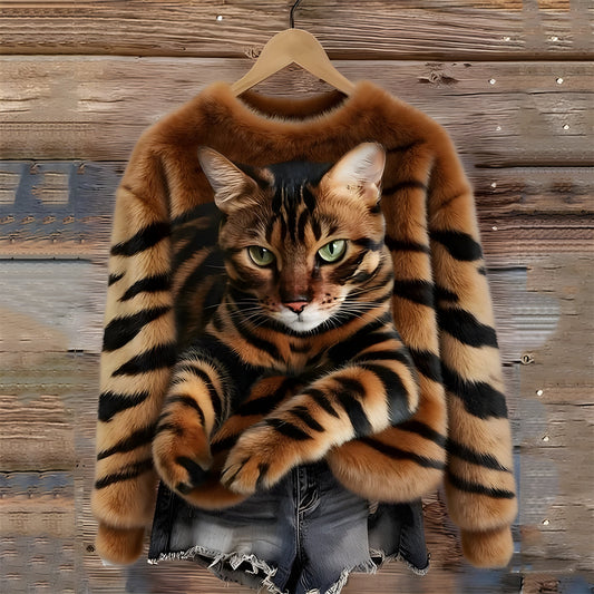 Cat - Suéter Cálido con Impresión de Gato