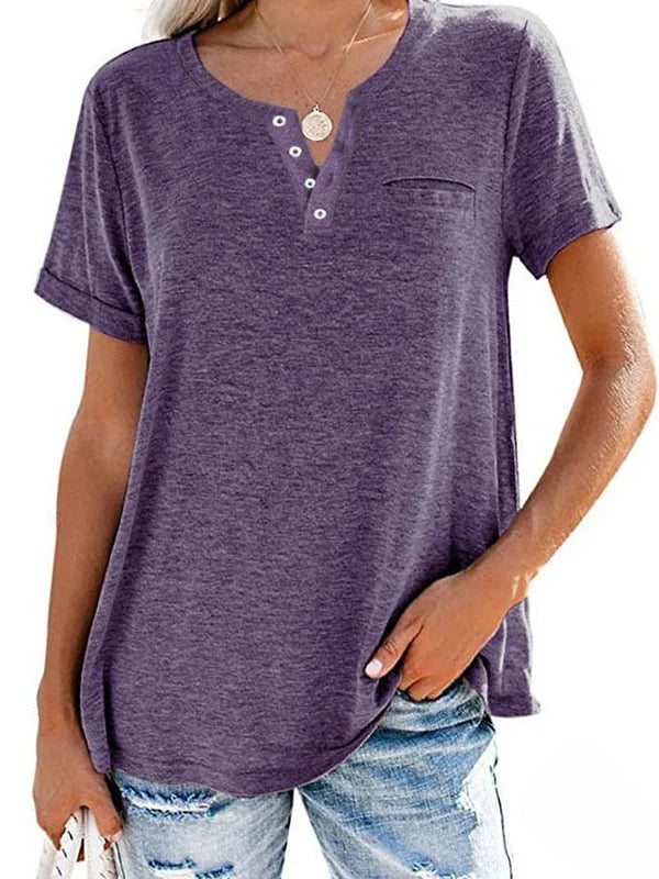 Eira™ Camiseta de Manga Corta con Bolsillo de Color Sólido de Moda
