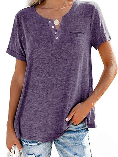Eira™ Camiseta de Manga Corta con Bolsillo de Color Sólido de Moda