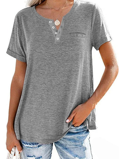 Eira™ Camiseta de Manga Corta con Bolsillo de Color Sólido de Moda