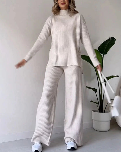 Conjunto casual de dos piezas con abertura elegante