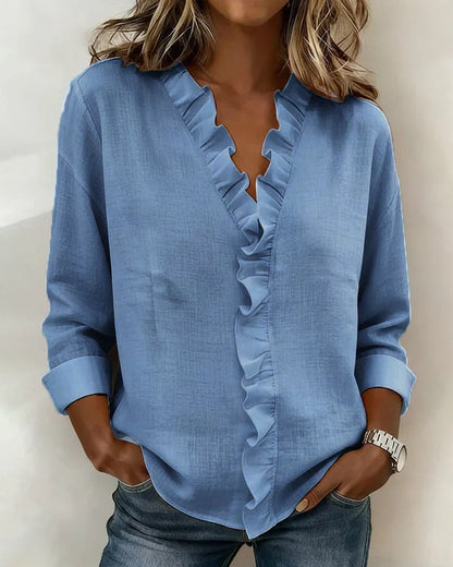 Indie · Blusa con volantes y cuello en V para Mujer