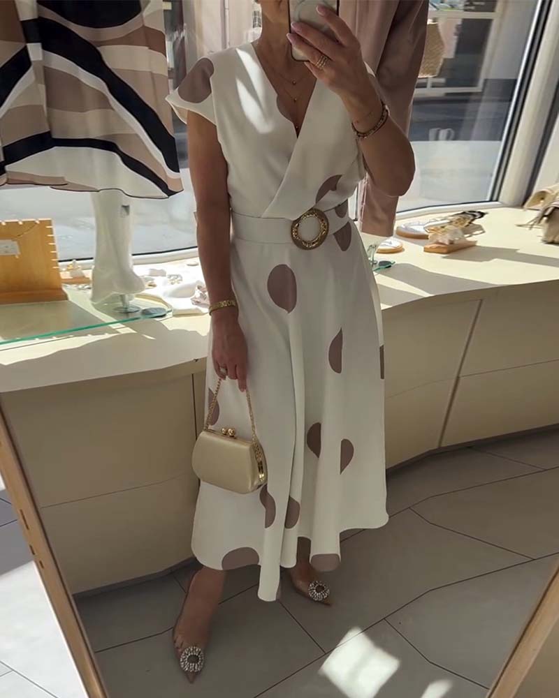 Lorena - Vestido midi para mujer con lunares y escote en V