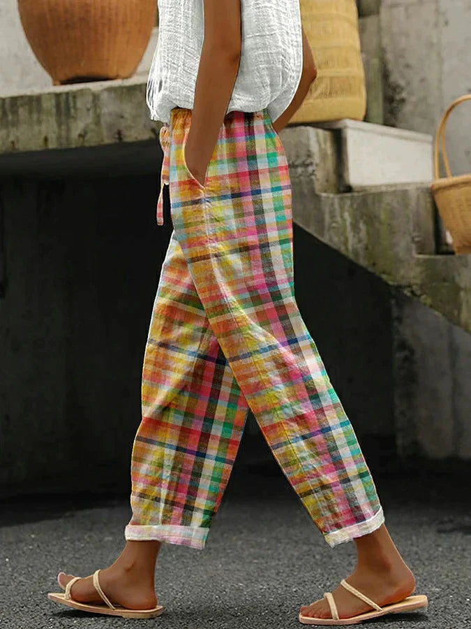 Noëlle | Pantalón de cuadros con cintura elástica y cierre de lazo