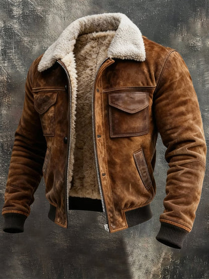 Harlan - Chaqueta Bomber de Ante para Hombre con Forro de Sherpa y Puños Acanalados