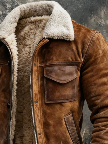 Harlan - Chaqueta Bomber de Ante para Hombre con Forro de Sherpa y Puños Acanalados