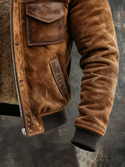 Harlan - Chaqueta Bomber de Ante para Hombre con Forro de Sherpa y Puños Acanalados