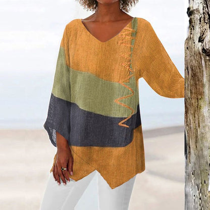 Helene | Elegante top con cuello en V y bloques de color