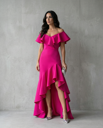 Isabel · Vestido elegante de Mujer con volantes y escote en V