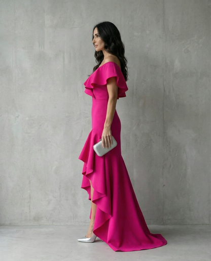 Isabel · Vestido elegante de Mujer con volantes y escote en V