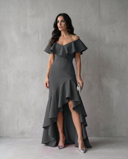 Isabel · Vestido elegante de Mujer con volantes y escote en V