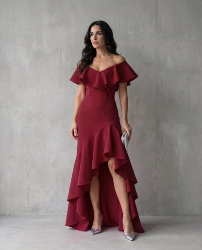 Isabel · Vestido elegante de Mujer con volantes y escote en V
