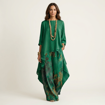 Cariola | Conjunto de Dos Piezas de Algodón-Seda con Túnica Asimétrica para Mujer
