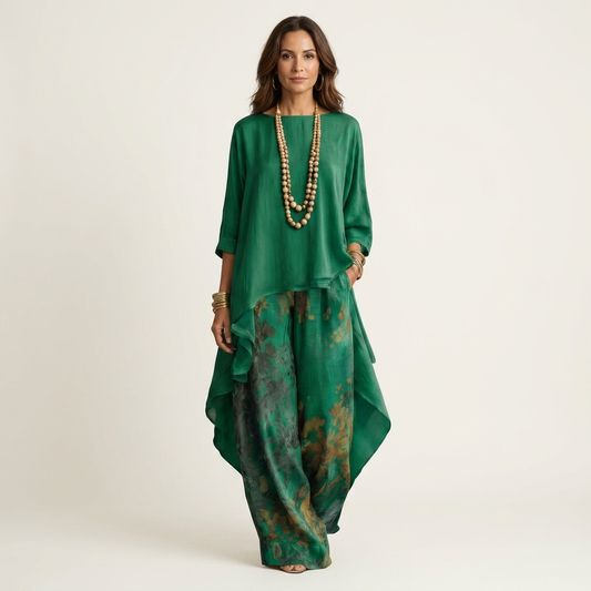 Cariola | Conjunto de Dos Piezas de Algodón-Seda con Túnica Asimétrica para Mujer