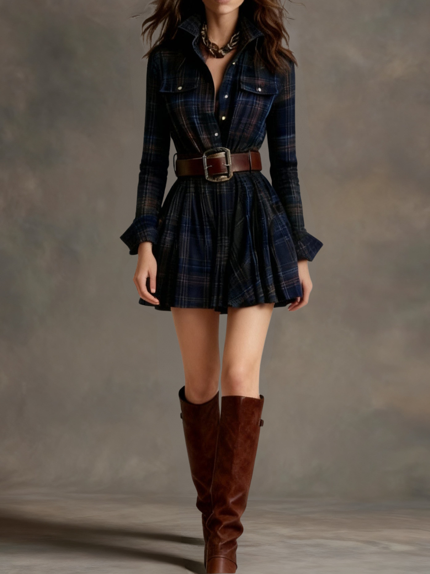 Trist - Vestido mini vintage a cuadros con cintura marcada