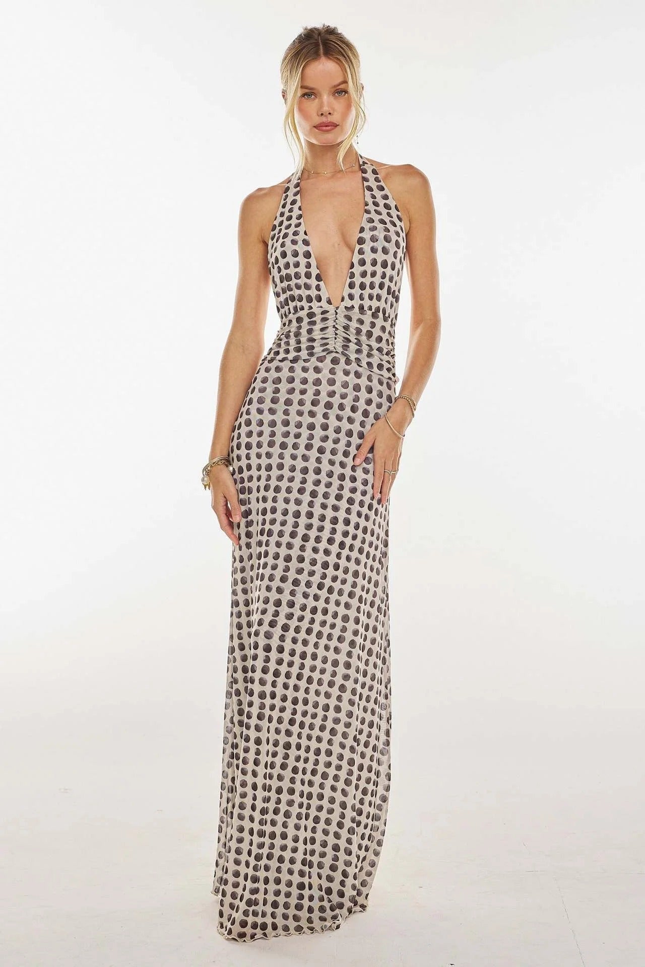 Camoni - Vestido Maxi de Diario con Lunares para Mujer