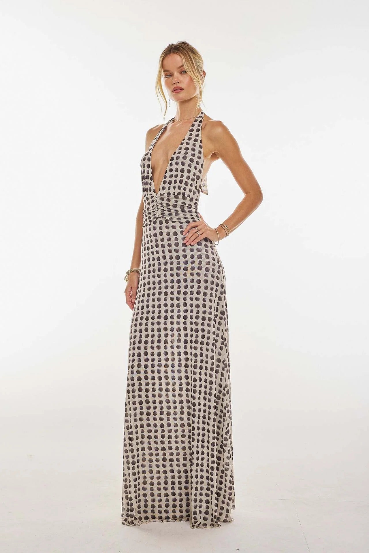 Camoni - Vestido Maxi de Diario con Lunares para Mujer