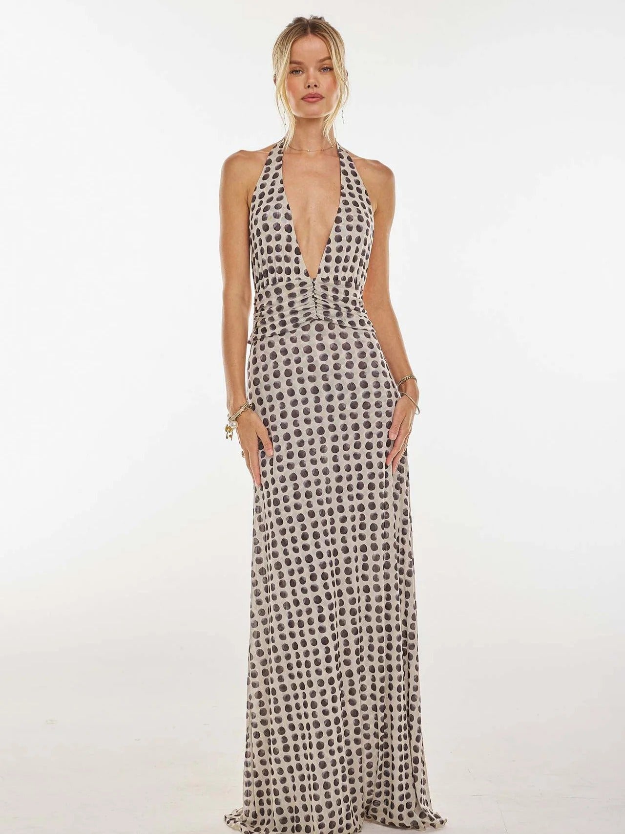Camoni - Vestido Maxi de Diario con Lunares para Mujer