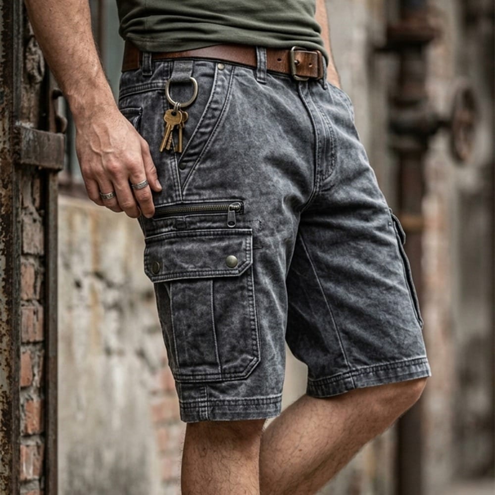 Roger | Pantalones Cortos Cargo de Denim Funcionales para Hombre