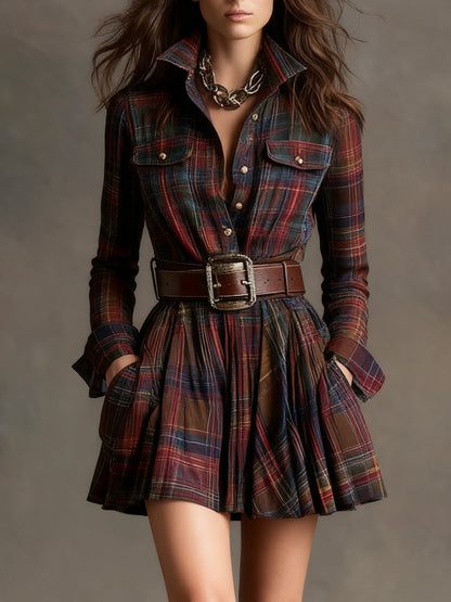 Trist - Vestido mini vintage a cuadros con cintura marcada