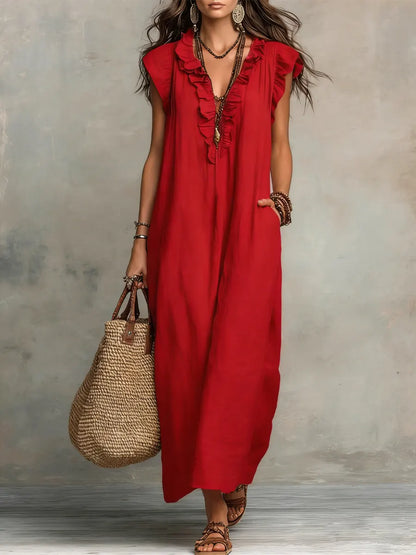 Camélia | Vestido Largo Bohemio de Lino y Algodón para Mujer