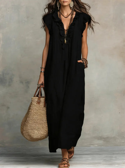 Camélia | Vestido Largo Bohemio de Lino y Algodón para Mujer
