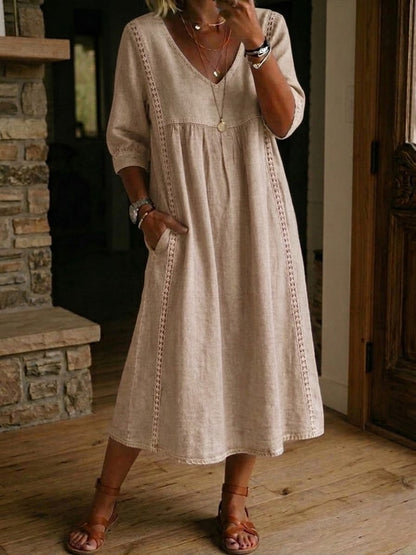 Aurélie | Vestido Amplio de Lino y Algodón con Encaje para Mujer