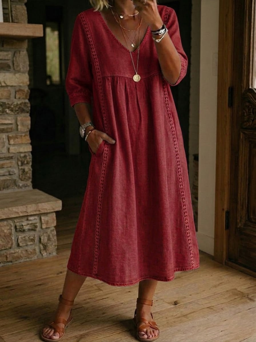 Aurélie | Vestido Amplio de Lino y Algodón con Encaje para Mujer
