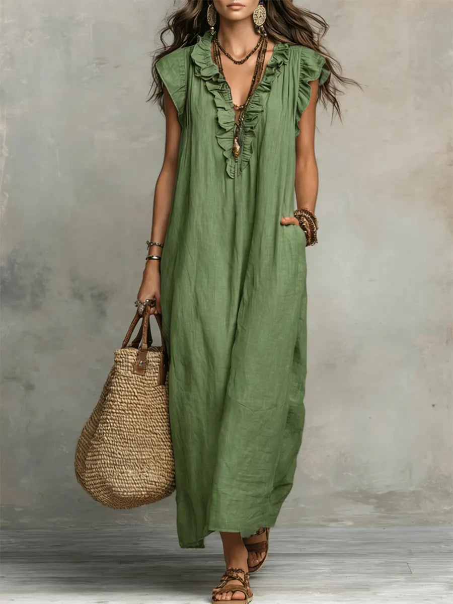 Camélia | Vestido Largo Bohemio de Lino y Algodón para Mujer