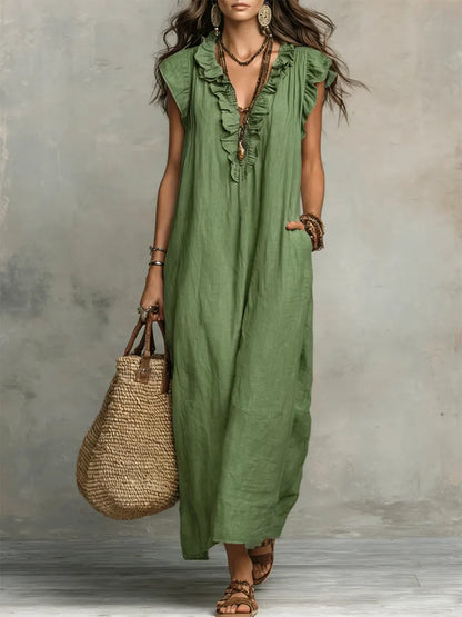Camélia | Vestido Largo Bohemio de Lino y Algodón para Mujer