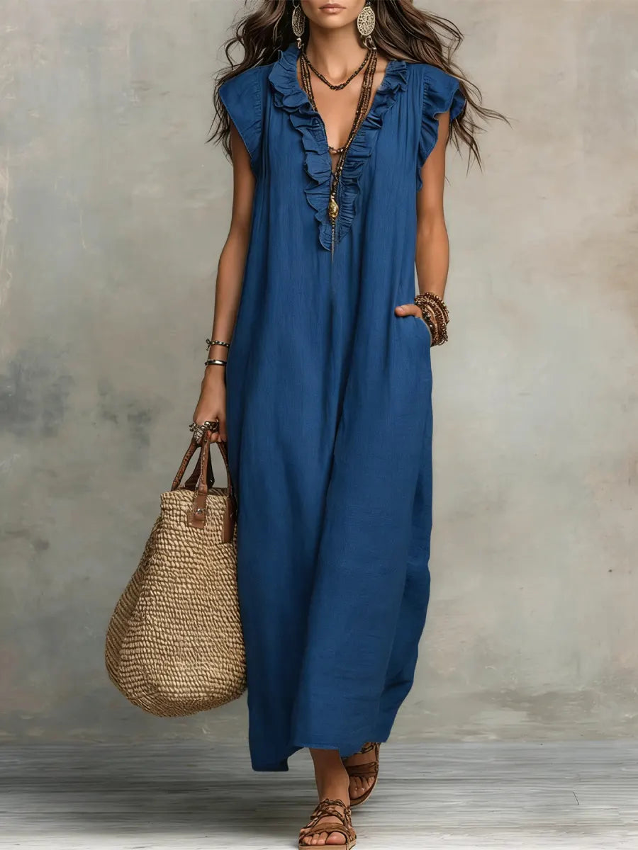 Camélia | Vestido Largo Bohemio de Lino y Algodón para Mujer
