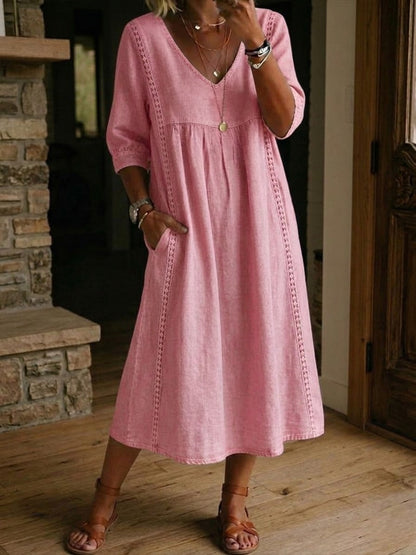 Aurélie | Vestido Amplio de Lino y Algodón con Encaje para Mujer